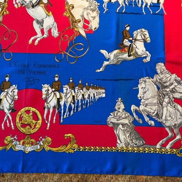 Vintage Hermes L' Ecole Espagnole De Vienne Silk Scarf by Phillipe Ledoux - Picture 4 of 15